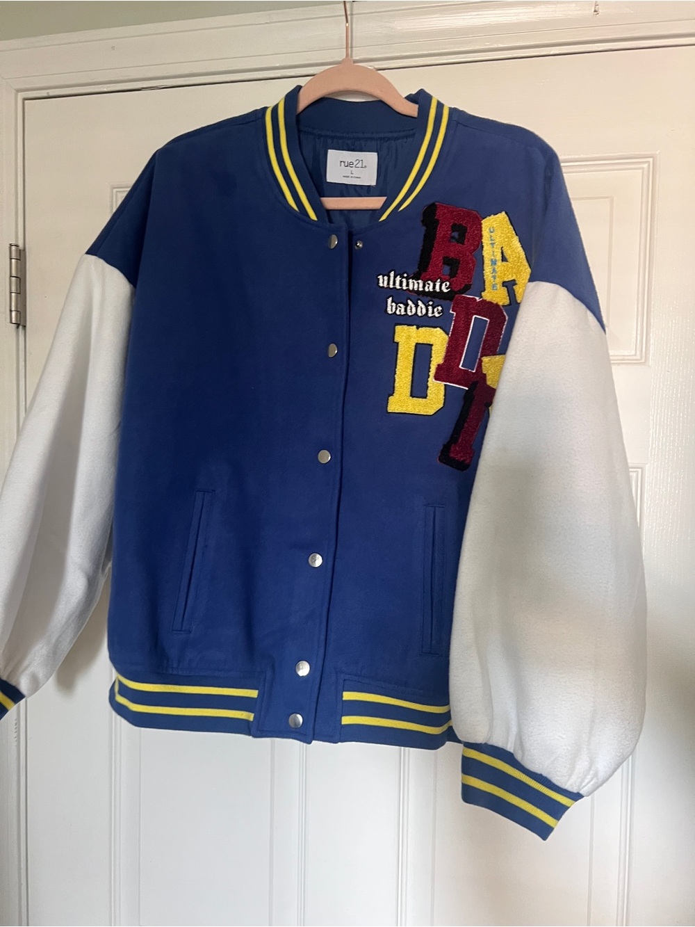 rue21 Blue & White 'BADDIE' Varsity-Style Letterman Jacket
